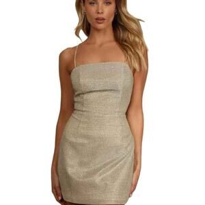 Lulus 'Earned Your Win' Metallic Lace Cocktail Dress Size L New